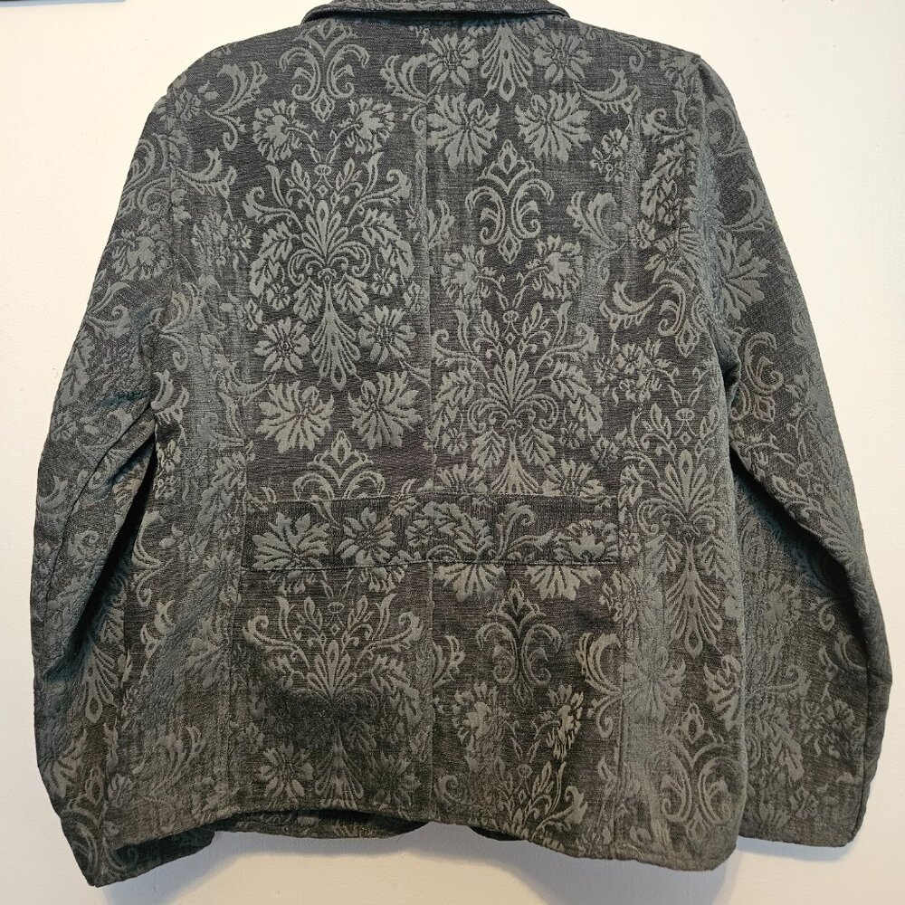 Vintage Erika Baroque Damask Pattern Green 3 Button Blazer Jacket Size Medium - Picture 5 of 10